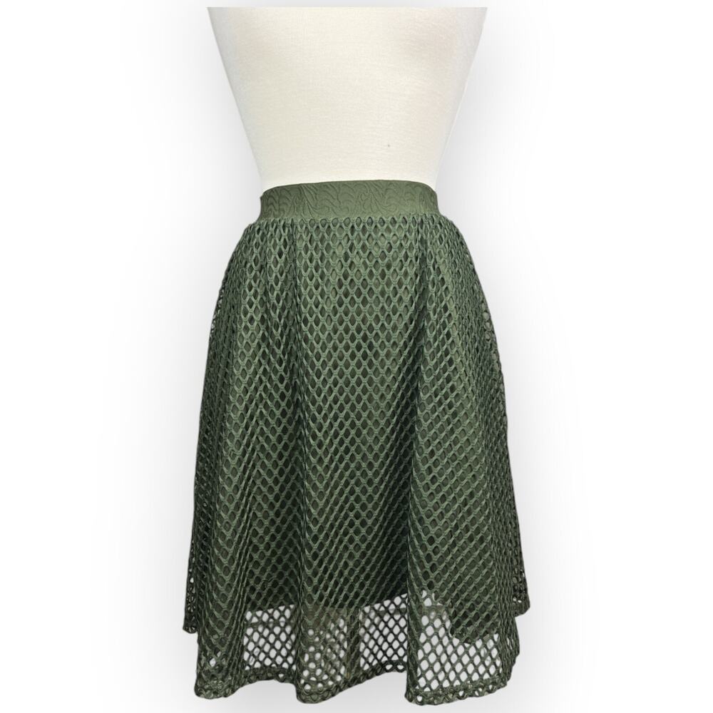 Womens Diamond Mesh Pleated Skirt Modern Boho Hippie Lined Sage Green Sz PS Y2K